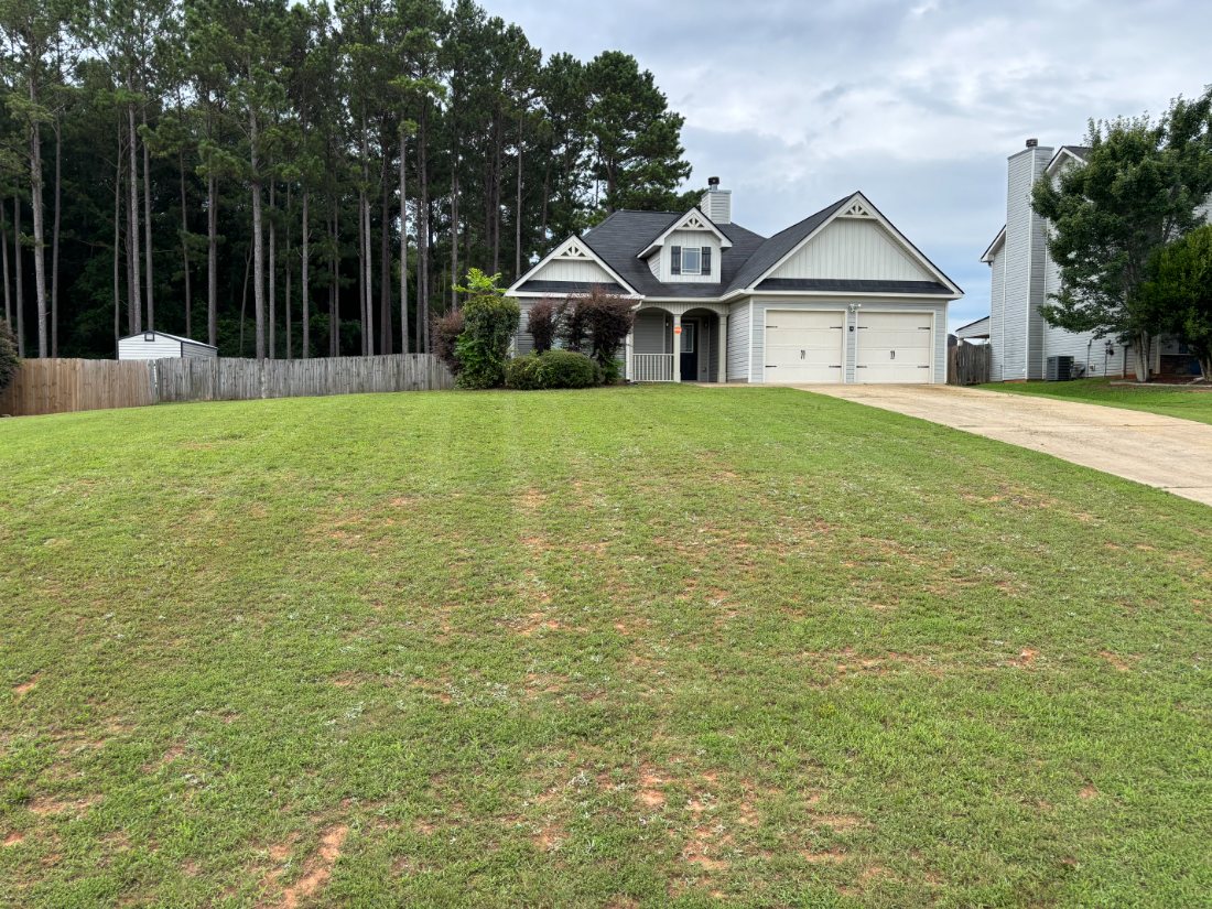 Residential lawn, full property, freshly mowed